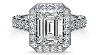 emerald halo sidestone ring