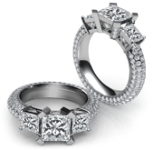 princess 3 stone with side accents ring