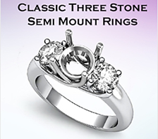 classic three stone semi mount rings