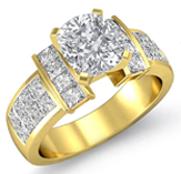 classic side-stone invisible cushion diamond engagement ring 18k yellow gold 1.53ctw