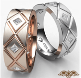 diamond cut grooved men's eternity diamond wedding band 14k white gold