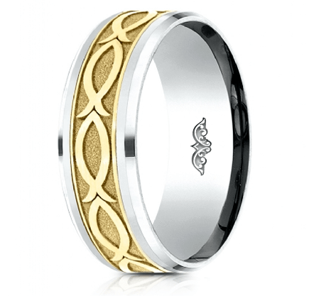 fish pattern drop bevel edge unisex two tone gold wedding band fish pattern drop bevel edge unisex two tone gold wedding band