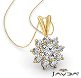 flower cluster prong set round diamond engagement pendant 14k yellow gold 0.75ctw