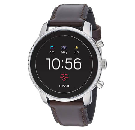 fossils, gen 4 explorist hr stainless steel and leather touchscreen smartwatch