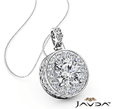 halo pave filigree basket round diamond engagement pendant 14k white gold 1.1ctw