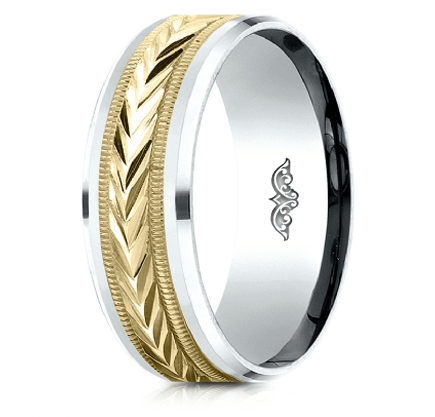 harvest centre drop bevel two tone gold unisex wedding band harvest centre drop bevel two tone gold unisex wedding band