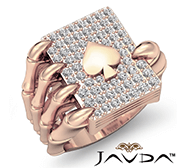 hip hop skull hand claw poker playing card mens diamond ring 14k rose gold 0.8ct. tw