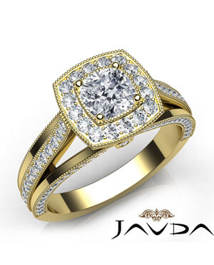 milgrain cathedral halo engagement ring