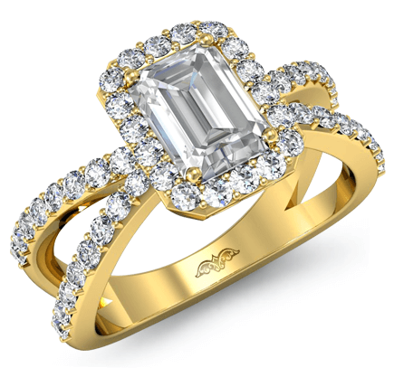 pave set halo filigree basket emerald diamond engagement ring 14k yellow gold 1.55 ctw