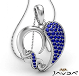 round cluster sapphire gemstone xo heart pendant necklace 14k white gold 0.44ct