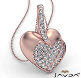 round diamond filled double heart pendant necklace in 14k rose gold 0.55ct