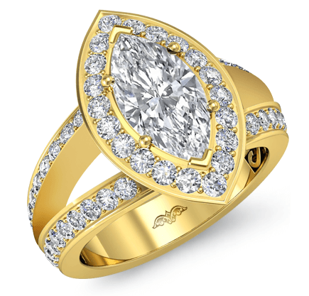 split shank halo side stone marquise diamond engagement ring 14k yellow gold 1.24 ctw