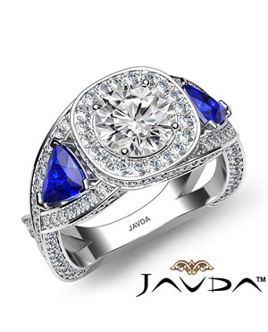 three stone with side accents halo engagement ring