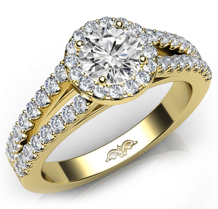 u cut prong halo split shank round diamond engagement ring 14k yellow gold 1.15 ct. wt