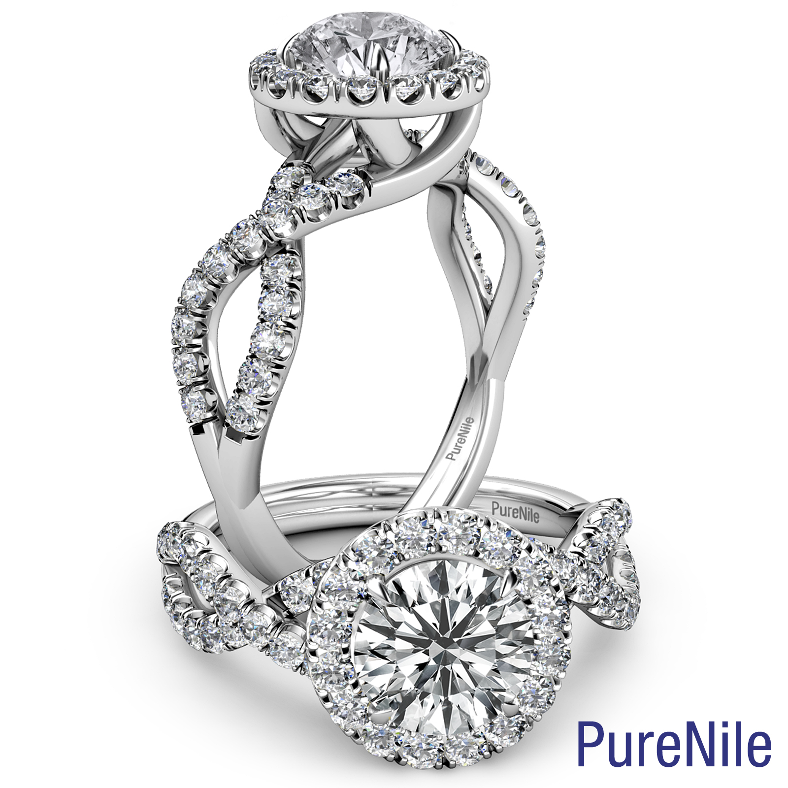Twisted Shank Halo Lab Grown Round Diamond Engagement Ring