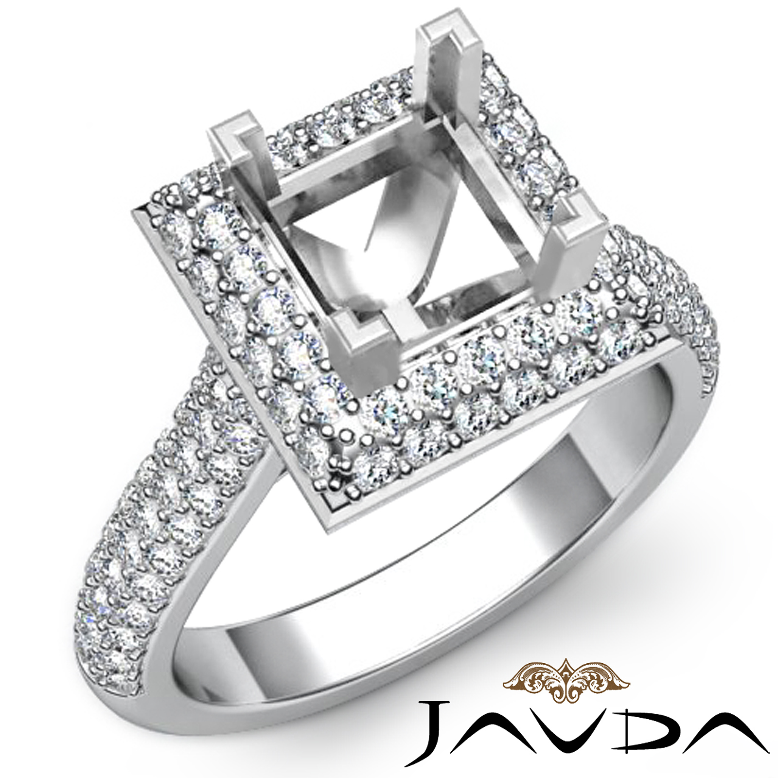 1.4Ctw Diamond Engagement Princess Ring 14K White Gold Halo Semi Mount