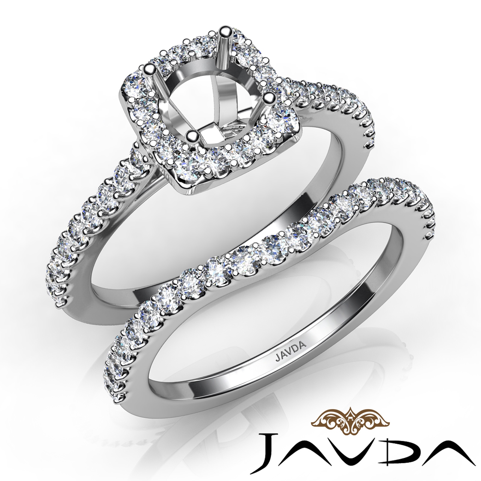 腕時計、アクセサリー レディースアクセサリー Diamond Round Cut Semi Mount Engagement Ring Bridal Set 14K White Gold  1.0Ct.