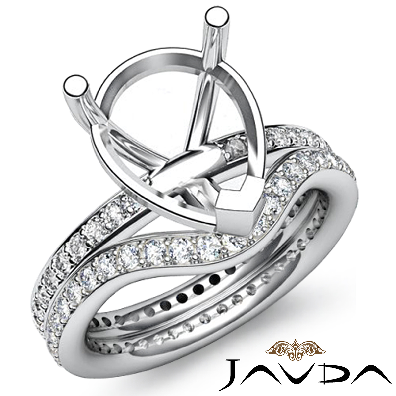 1.27C Diamond Engagement Ring Pear Pave Setting Bridal Set 14k W Gold