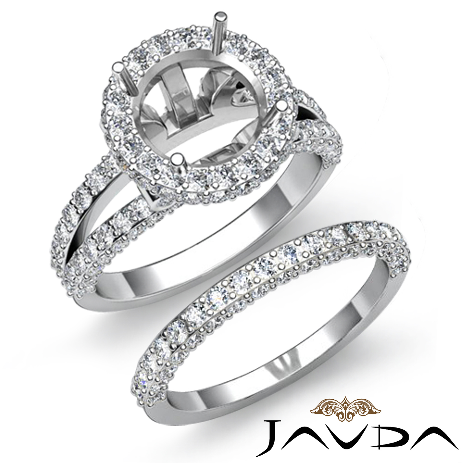 2.28Ct Pave Diamond Engagement Ring Bridal Set 14K White Gold Round ...