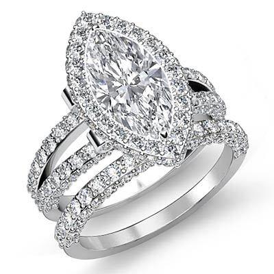 Marquise Diamond Engagement Halo Ring GIA I SI1 Bridal Set 14k White ...