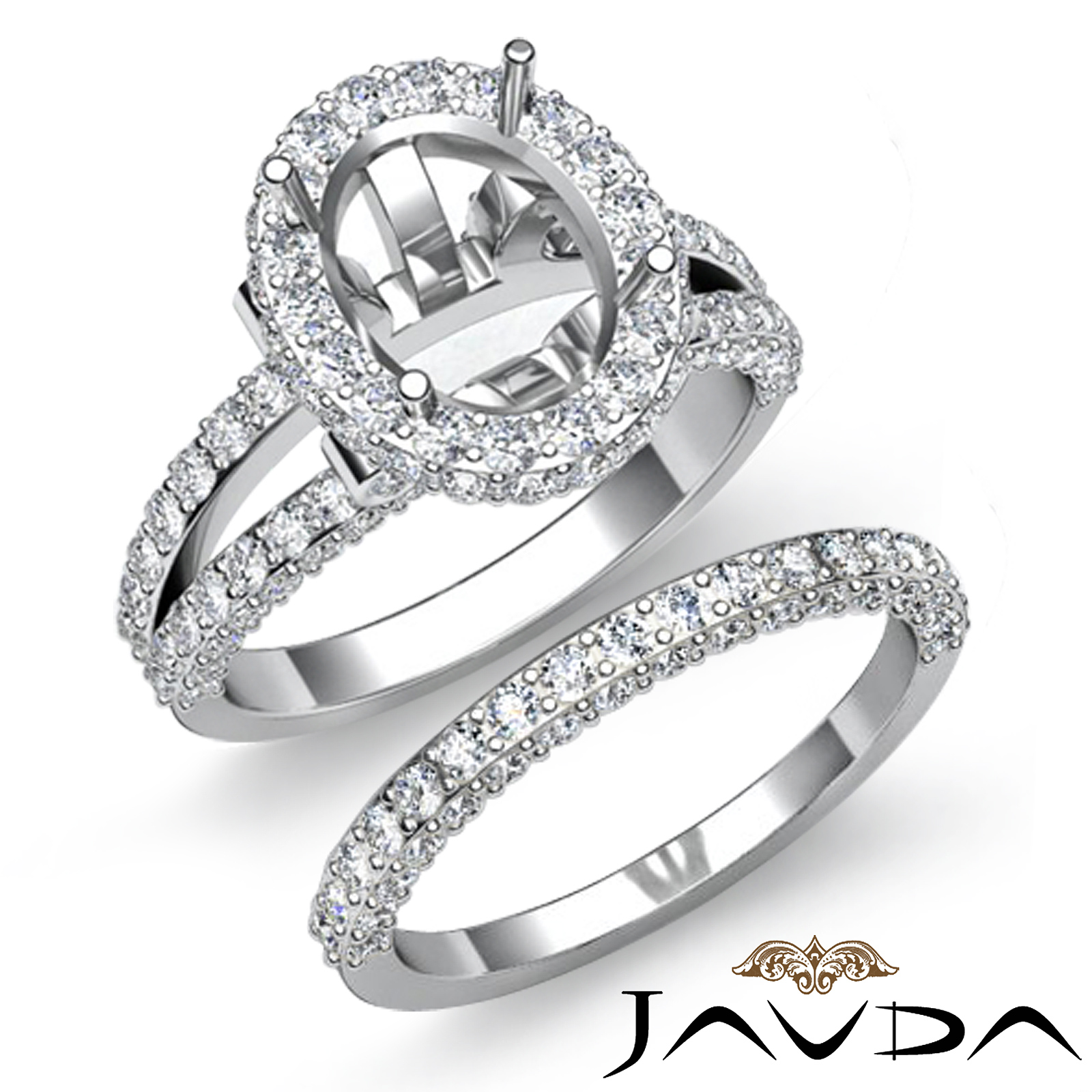 2.6Ct Halo Diamond Engagement Ring Oval Semi Mount Bridal Setting 14K ...