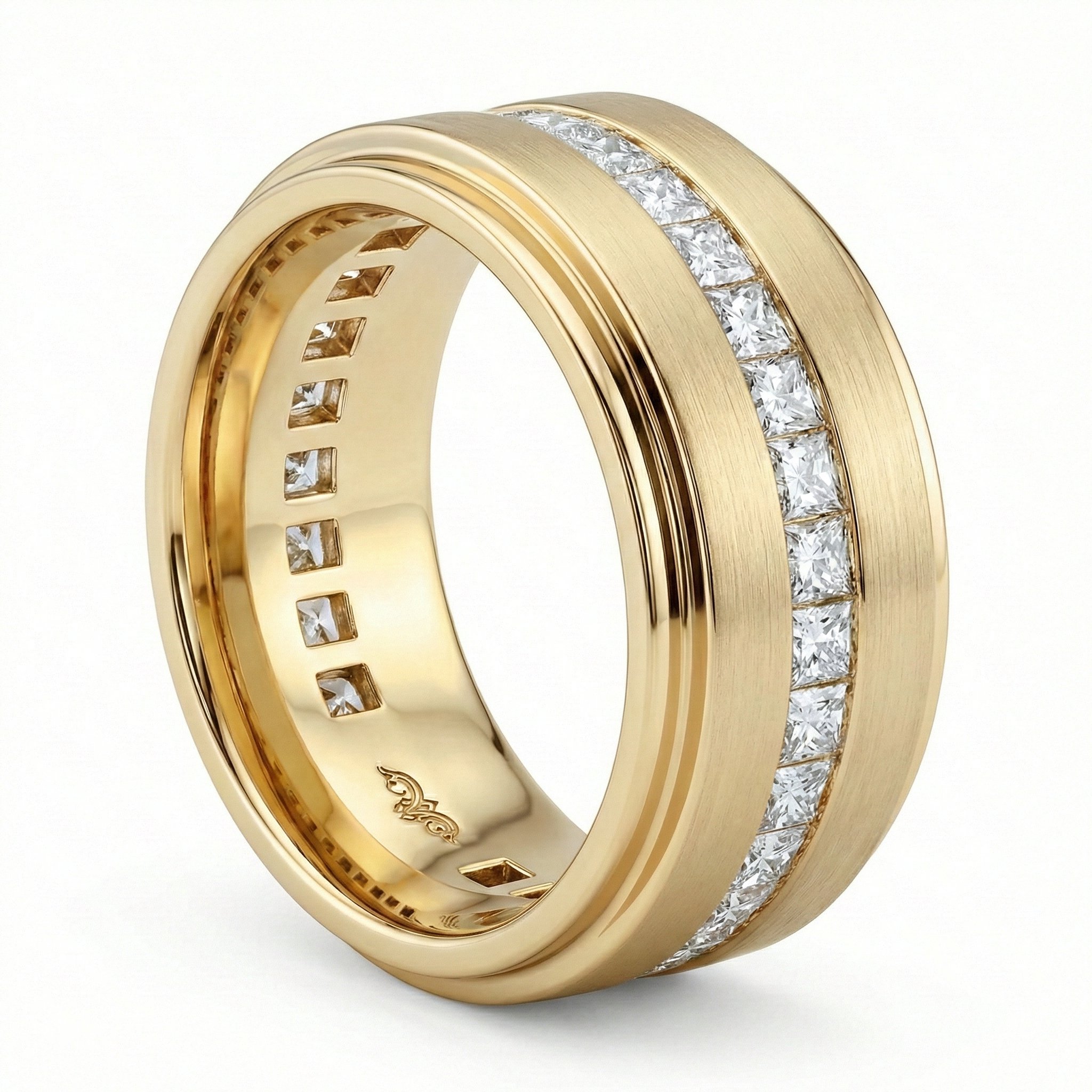 Channel Princess Diamond Eternity Men's Wedding Band in 14k Gold (1.7Ct Channel Princess Diamond Eternity Men's Wedding Band in 14k Gold (1.7Ct