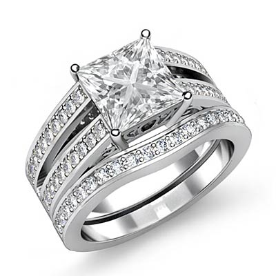 Princess Diamond Pave Engagement Bridal Set Ring GIA F SI1 14k White ...