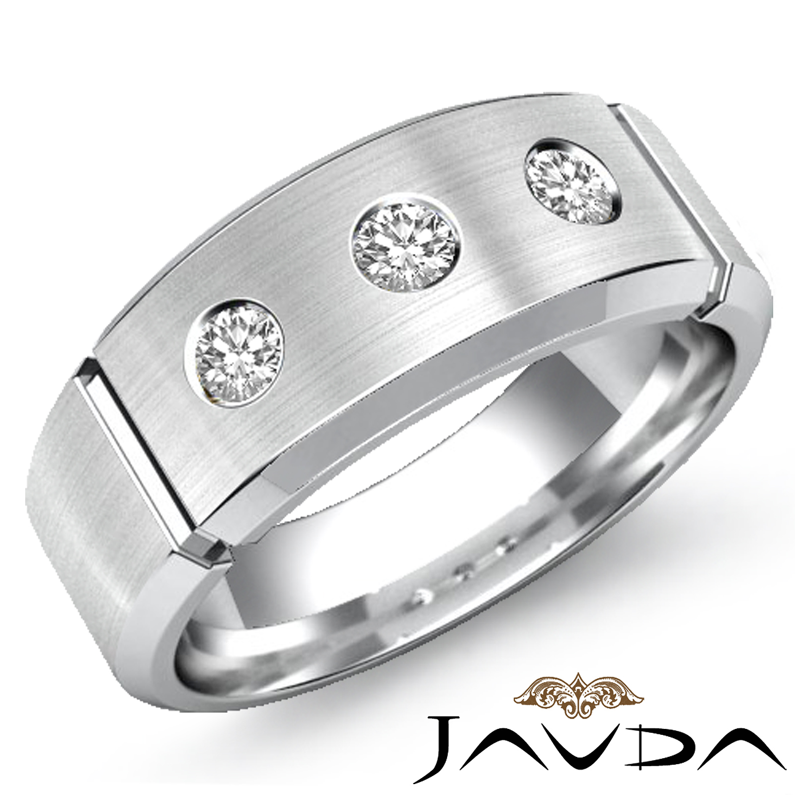 Matte Stone Round Diamond Men's Half Wedding Band in Platinum