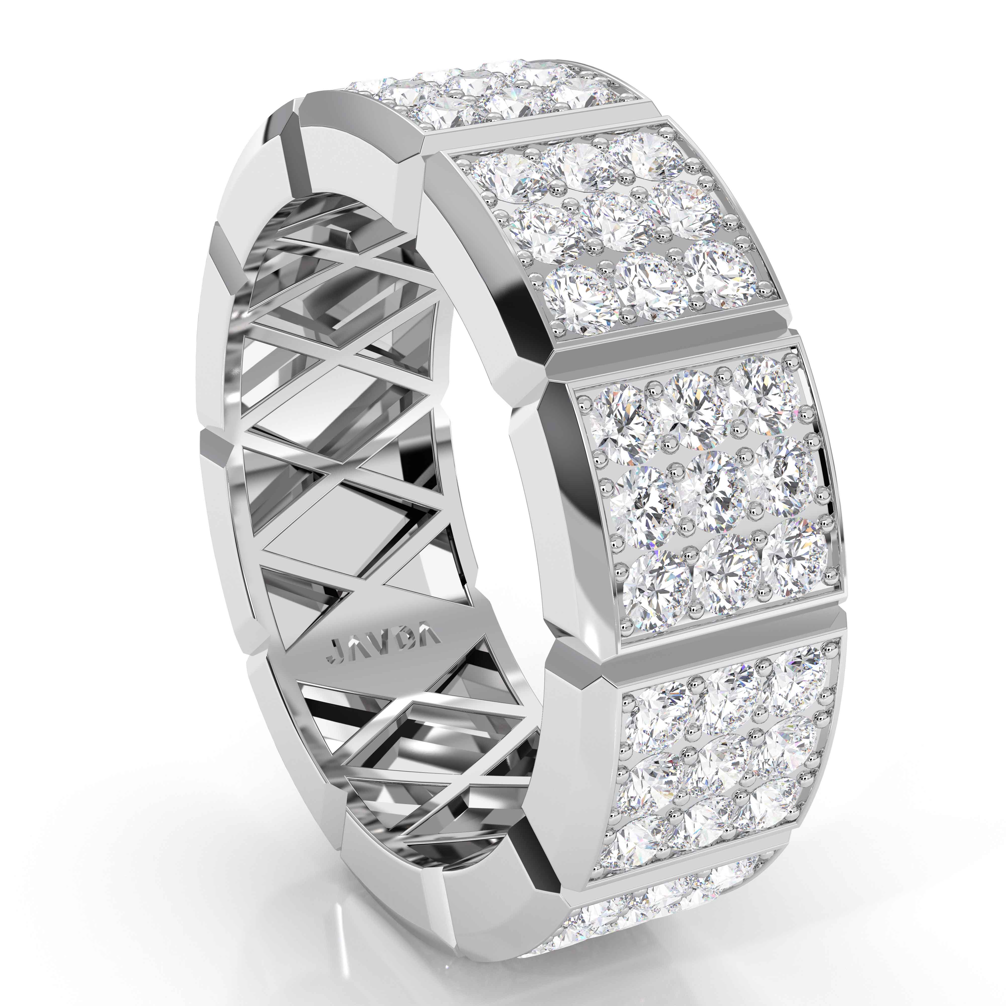 3 Row Diamond Vertical Cuts Men's Eternity Wedding Band 14k White Gold 3 Row Diamond Vertical Cuts Men's Eternity Wedding Band 14k White Gold