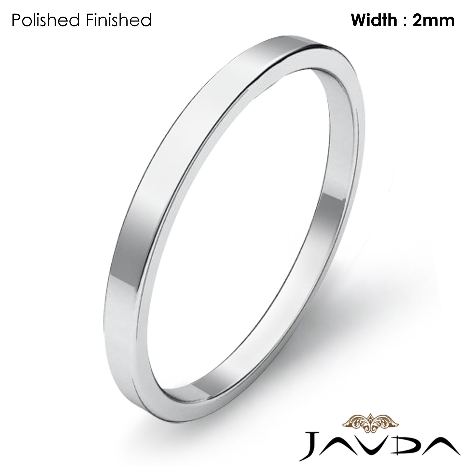 Mens 14K White Gold 2mm Flat Traditional Wedding Band Ring 