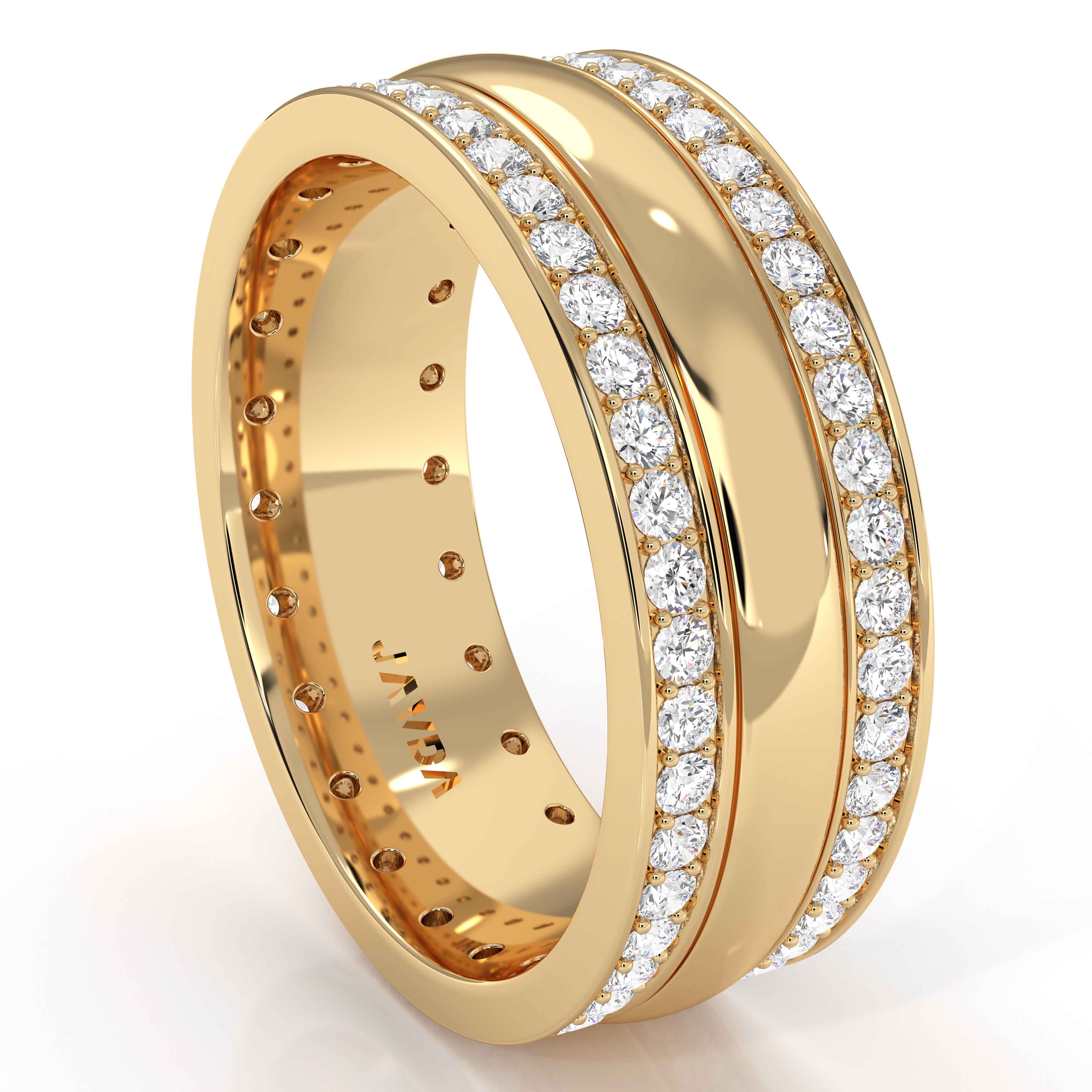 Pave Set Center Dome Diamond Men's Eternity Wedding Band 18k Gold (1 Pave Set Center Dome Diamond Men's Eternity Wedding Band 18k Gold (1
