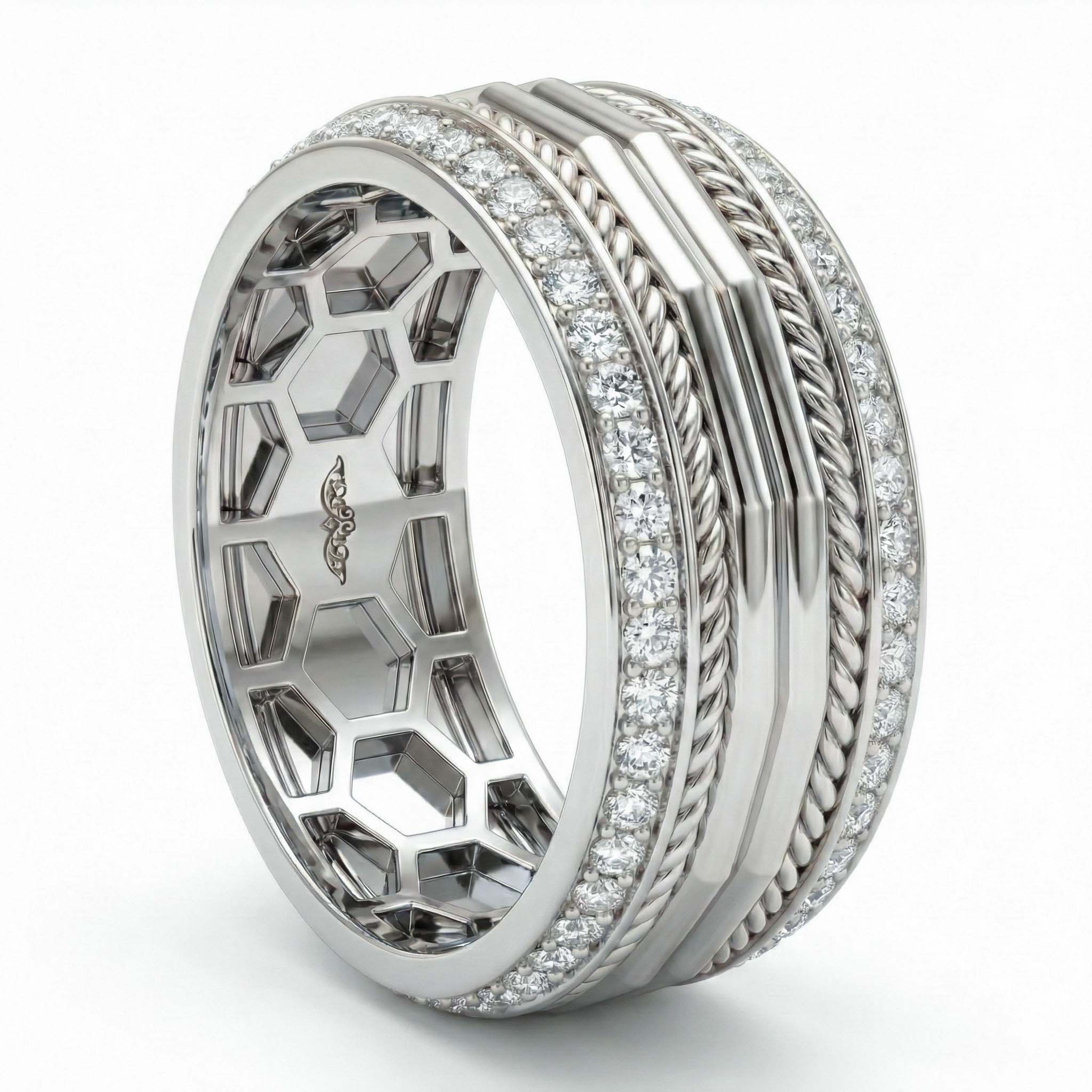 Parallel Line Round Diamond Eternity Mens Wedding Band 14k W Gold (0 ...