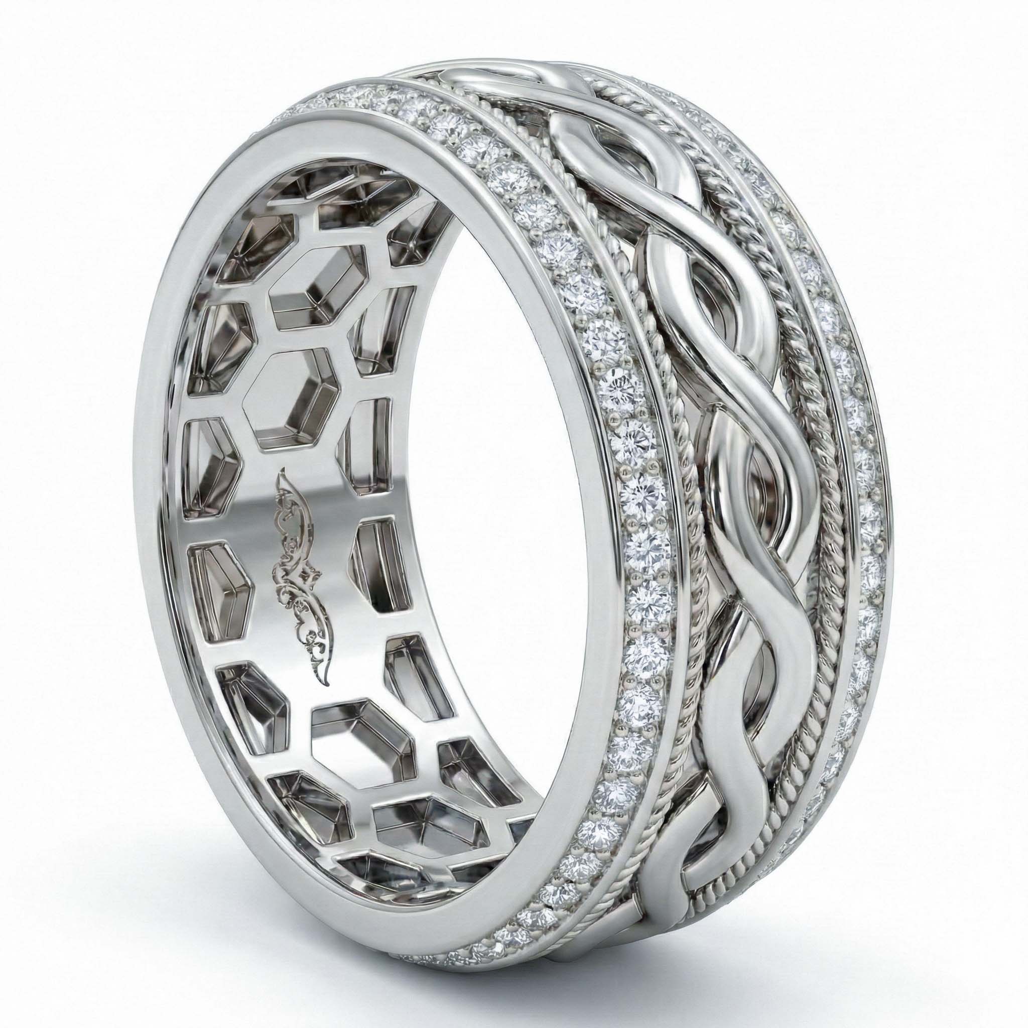 Pattern Eternity Infinity Pattern Diamond Eternity Men's Wedding Band 14k W Gold (0.9Ct ...