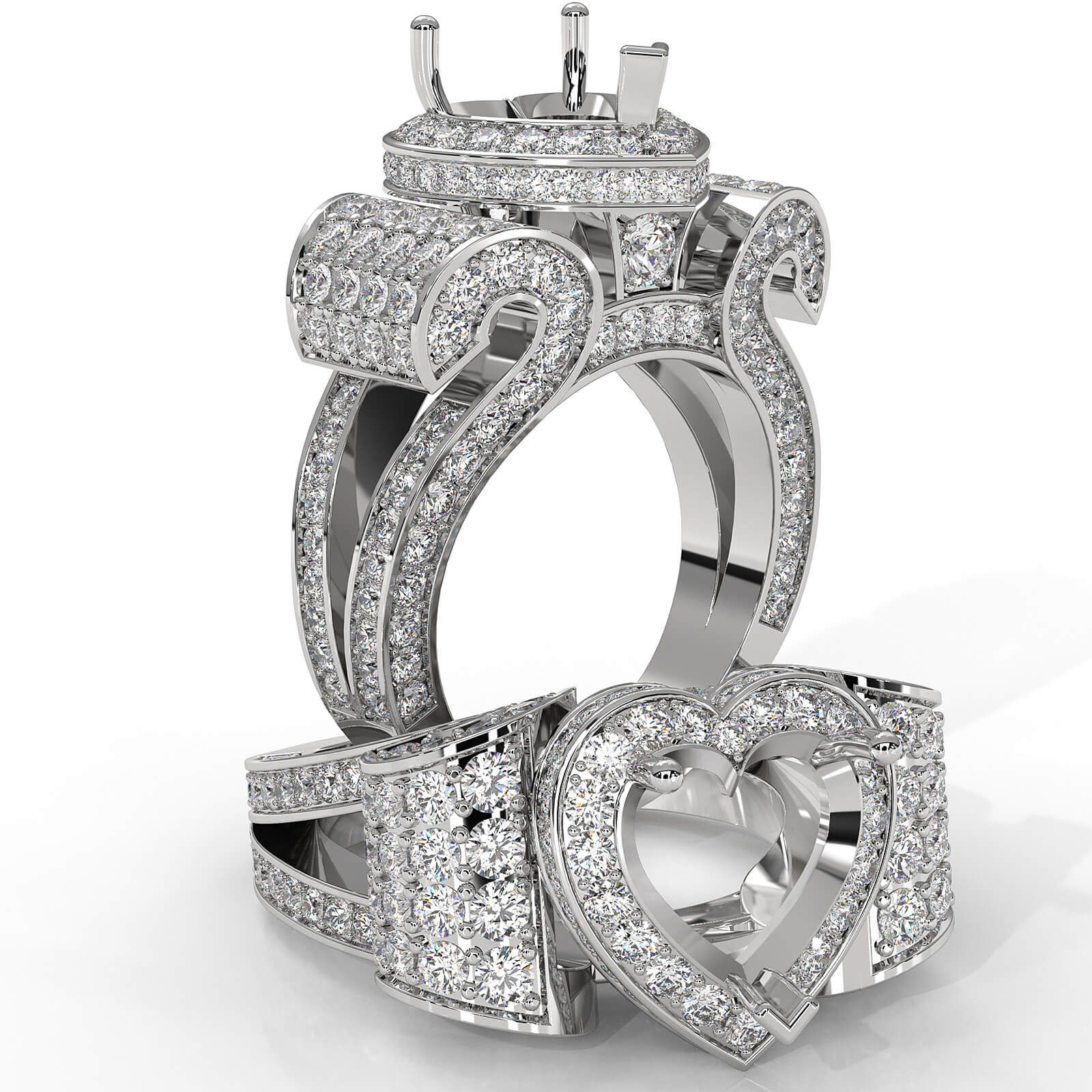 Heart Shape Diamond Engagement Ring Vintage Halo Setting 14K White Gold