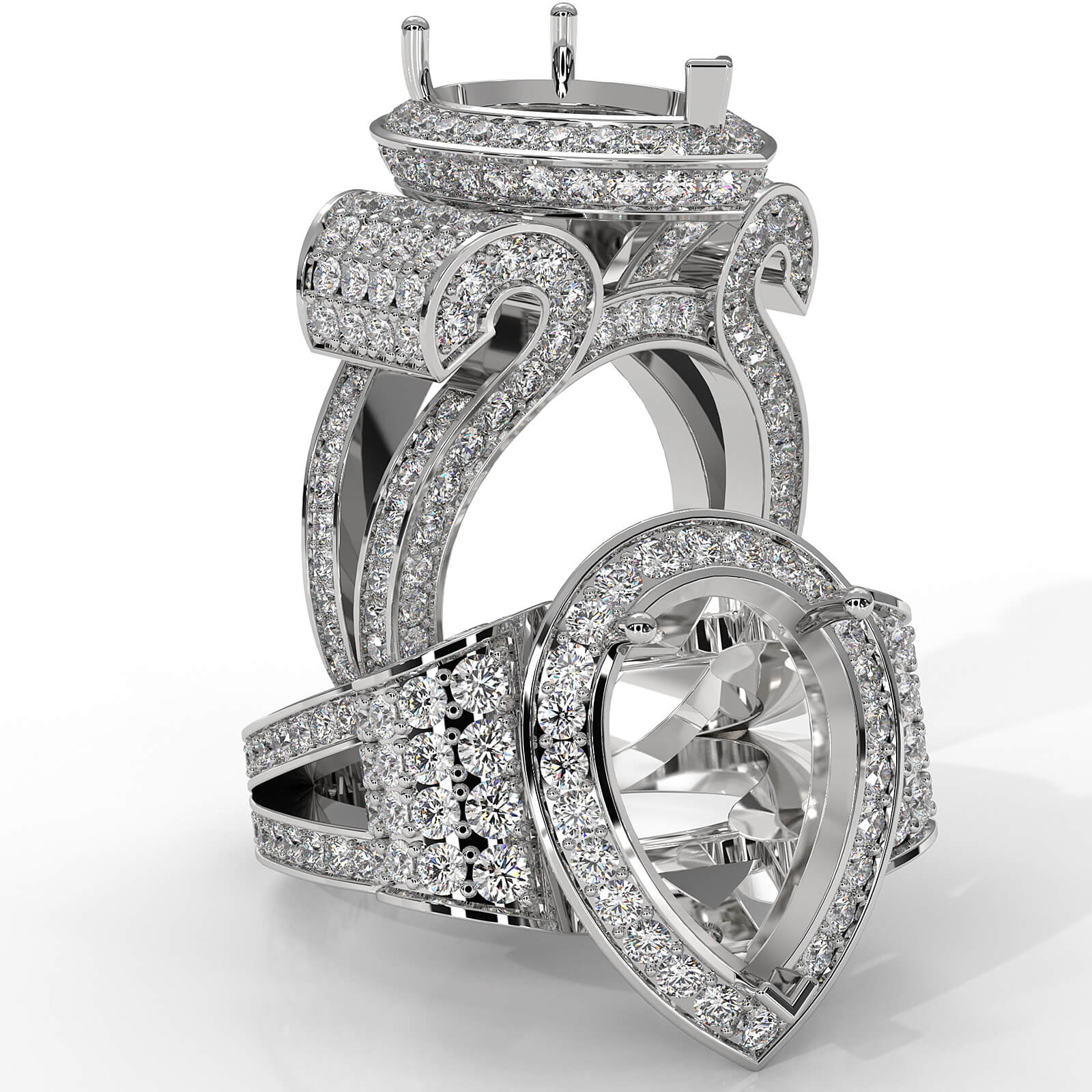 Diamond Engagement Ring Antique & Vintage Pear Semi Mount Halo Setting