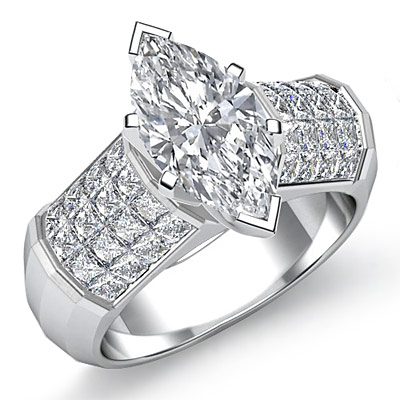 Exquisite Marquise Diamond Heavy Engagement Ring GIA I SI1 14k White ...