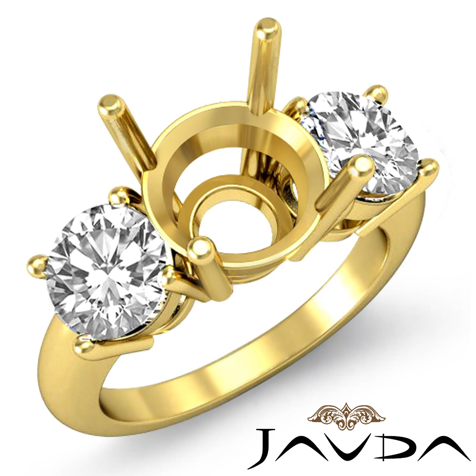 Round Diamond Three 3 Stone Engagement Ring Setting 14k Gold Semi Mount