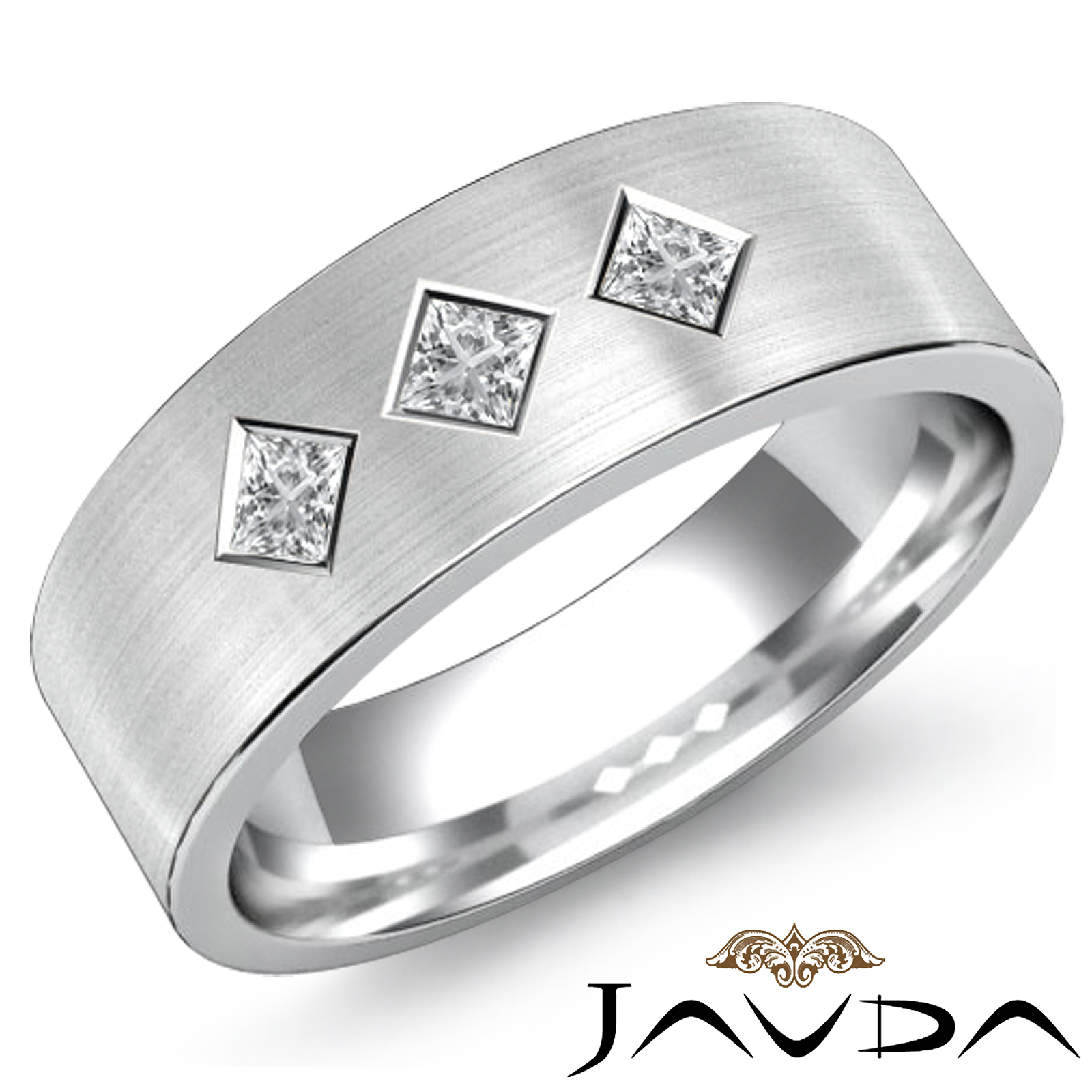 Kite Set Men's Matte 3 Stone Diamond Wedding Band 14k W Gold 0.45 Ct