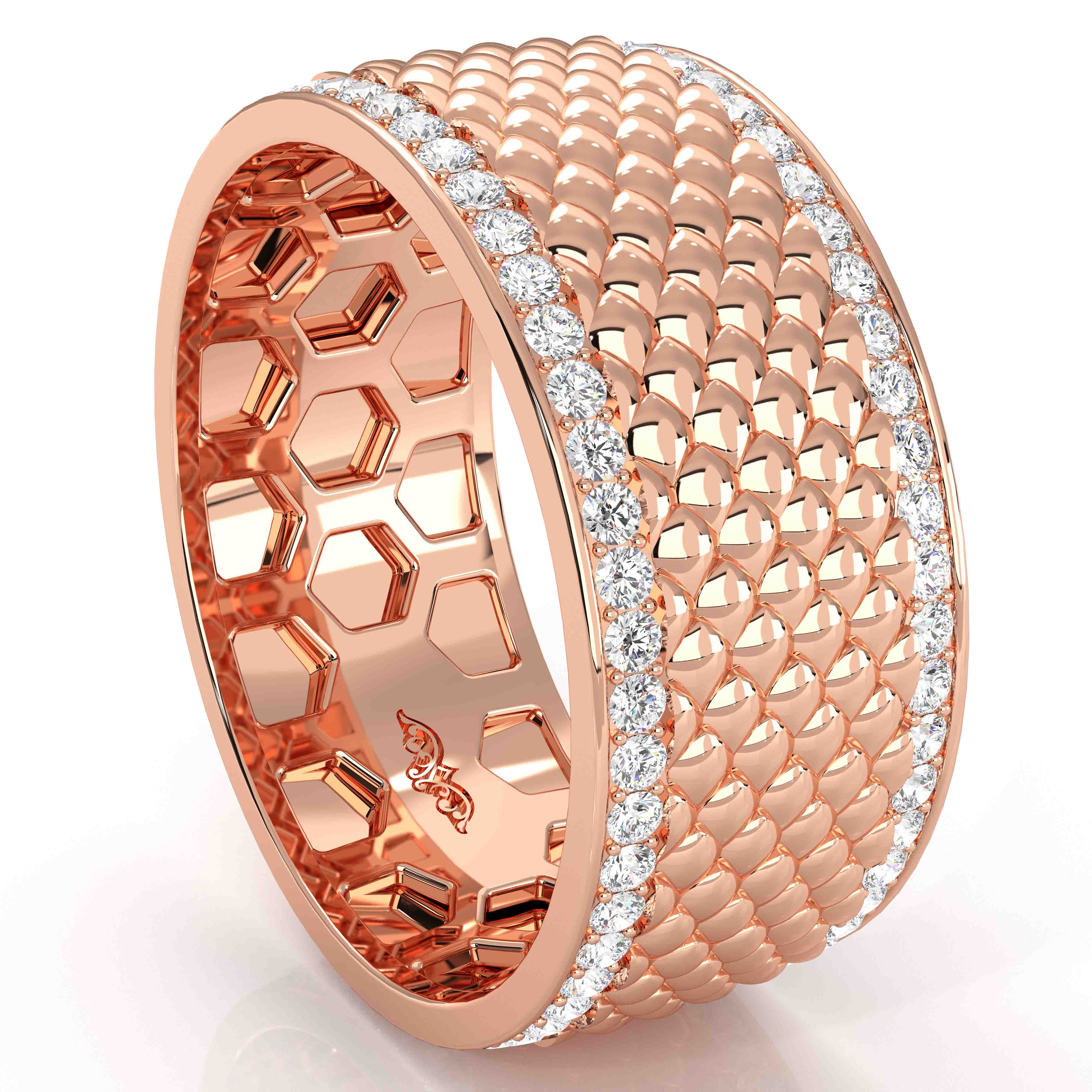 Fish Scale Pattern Diamond Eternity Men's Wedding Band 14k Rose Gold ...