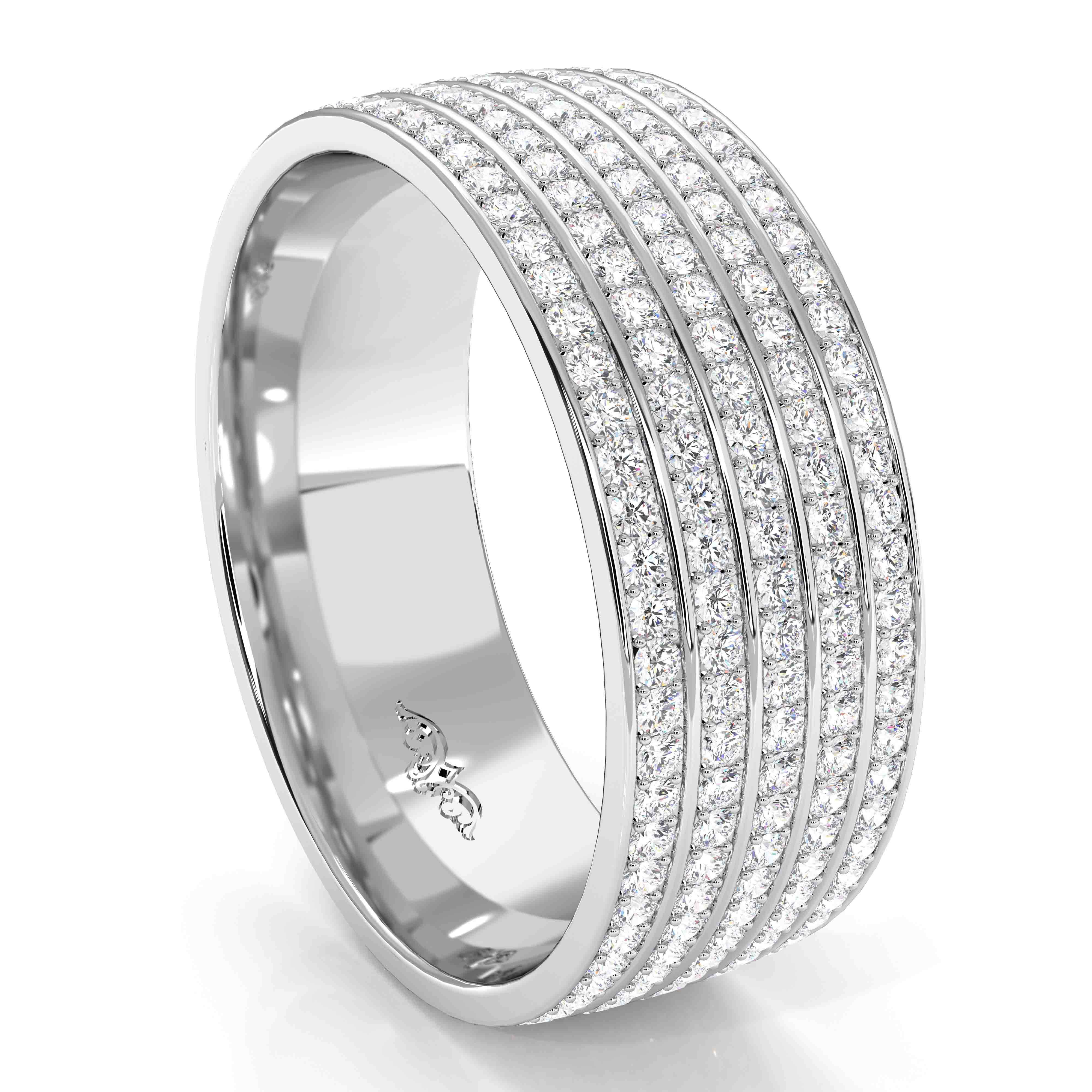 Micro Pave 5 Row Diamond Men's Eternity Wedding Band 14k White Gold 1. ...
