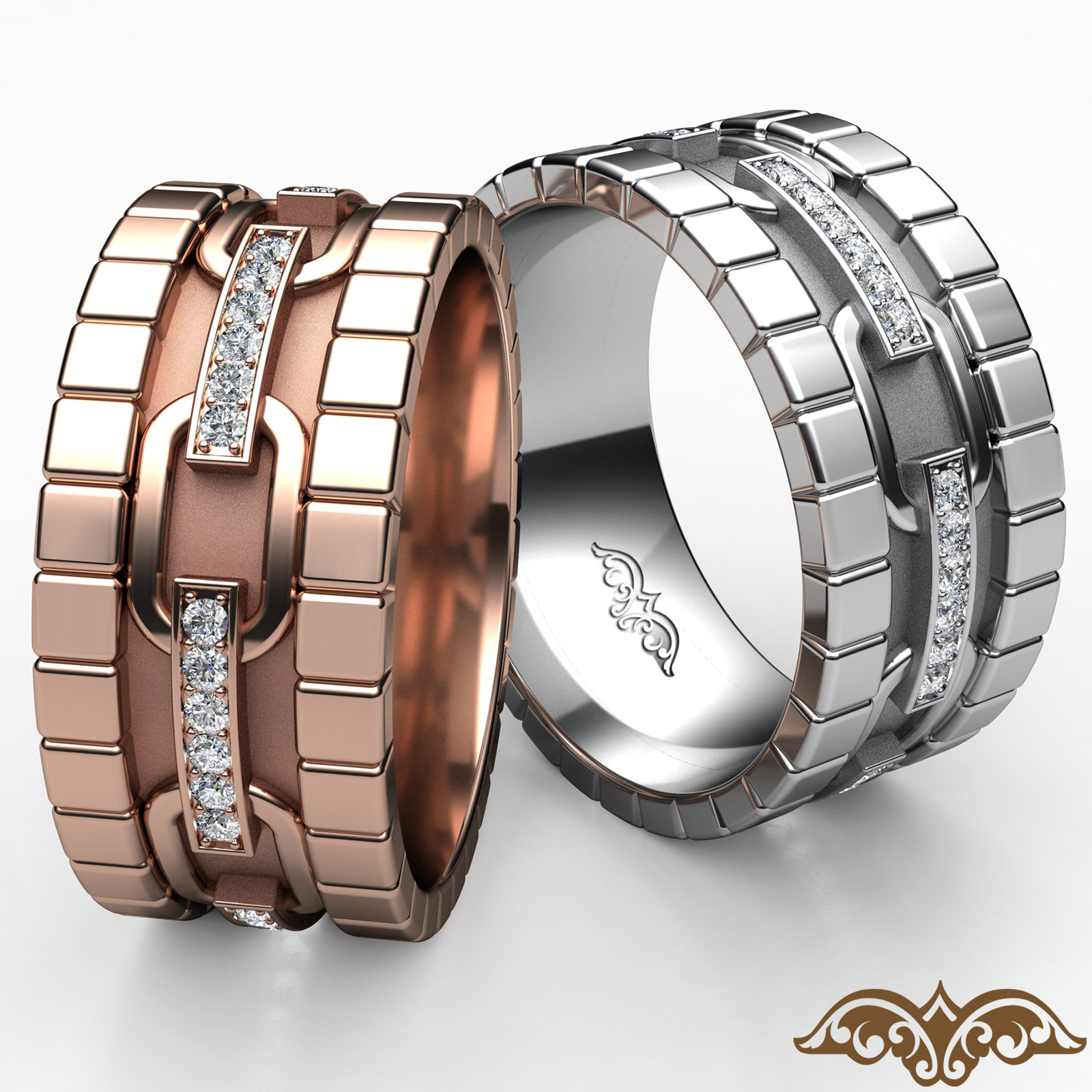 Link Design Men's Eternity Diamond Wedding Band 14k Rose Gold