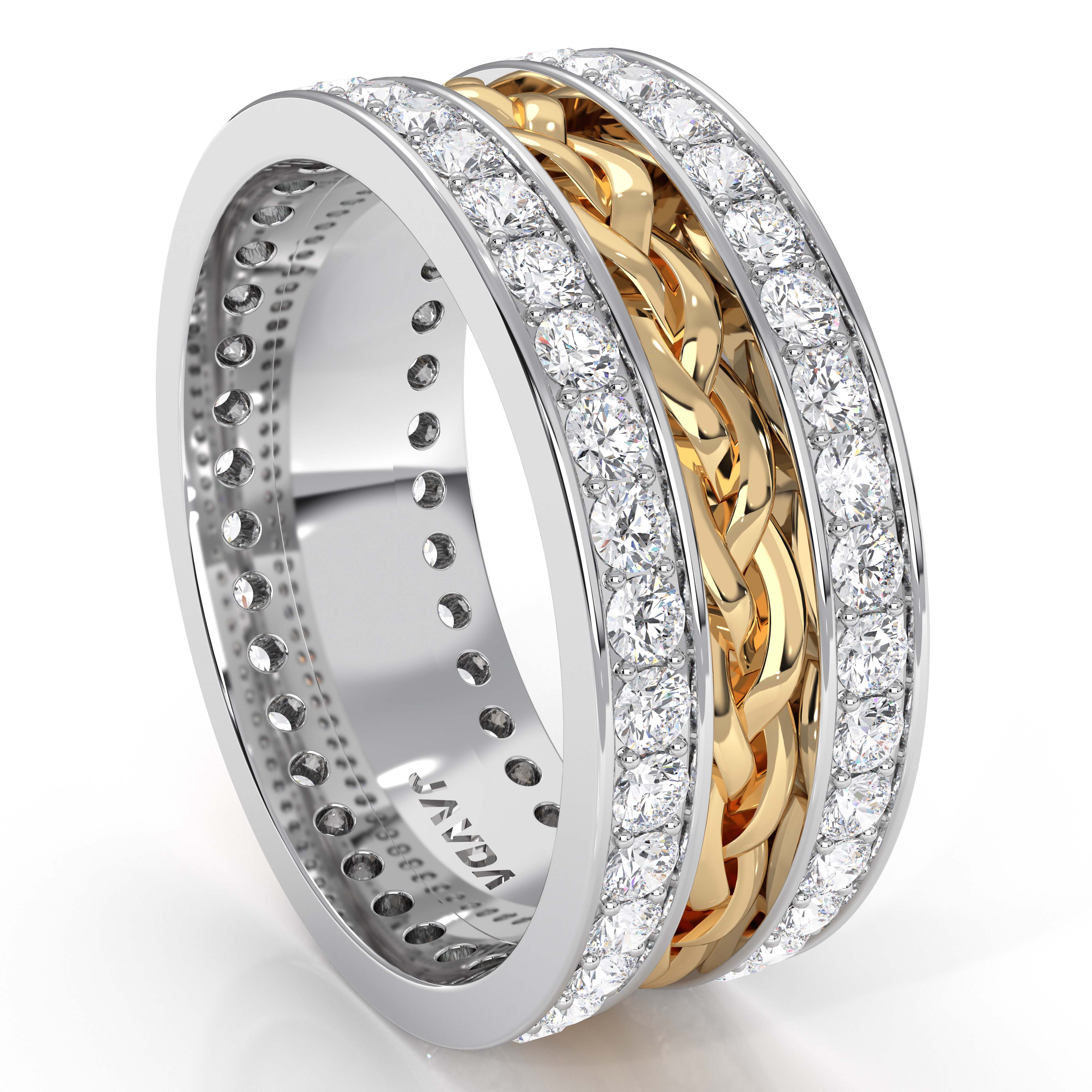 Braided Design Pave Diamond Men's Eternity Wedding Band 14k 2 Tone Gold Braided Design Pave Diamond Men's Eternity Wedding Band 14k 2 Tone Gold