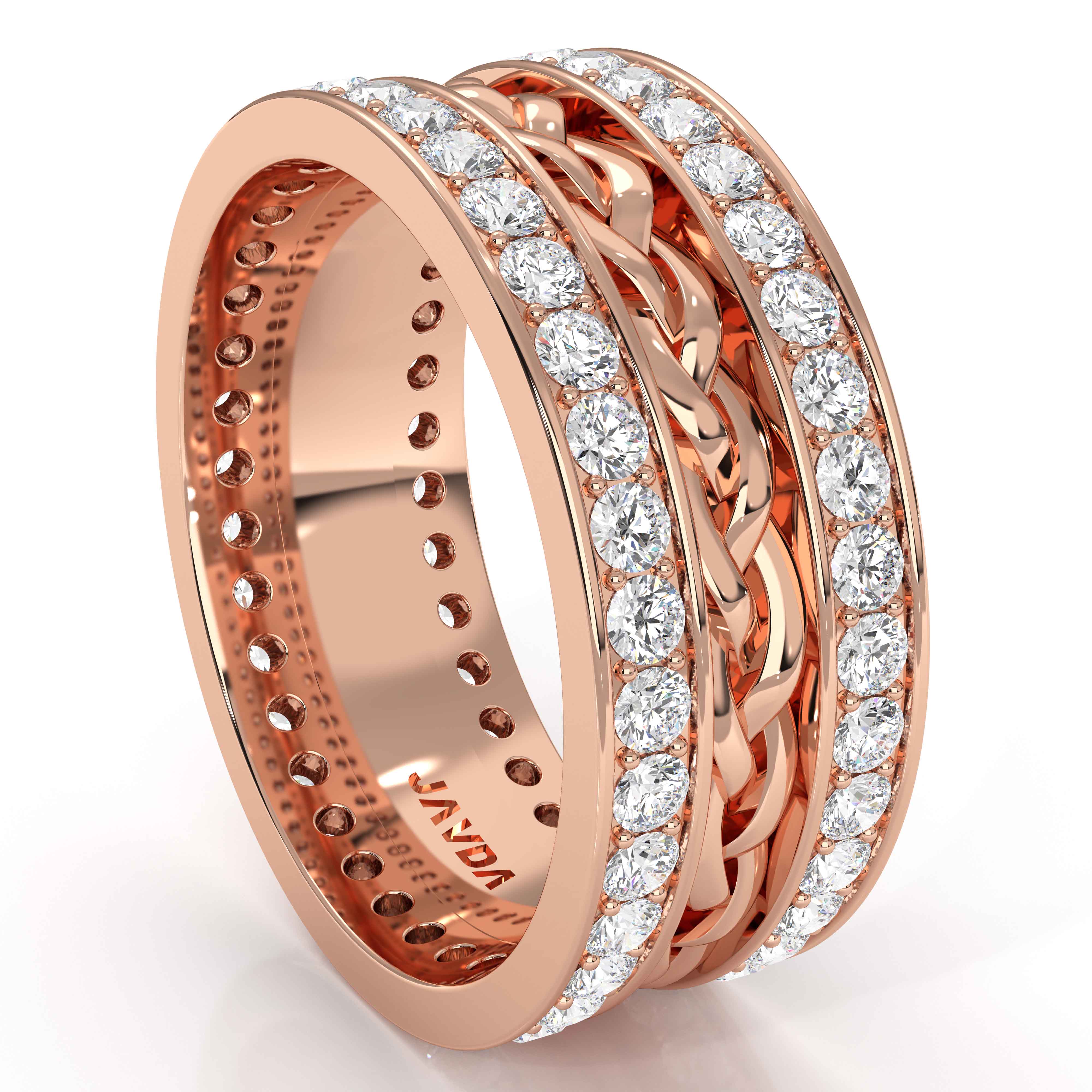 Braided Design Pave Diamond Men's Eternity Wedding Band 14k Rose Gold ...