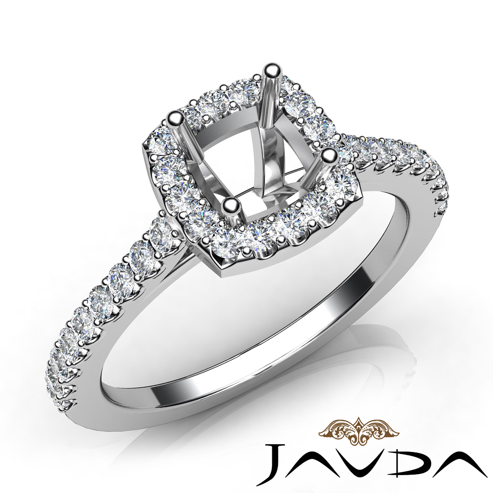 Diamond Engagement Cushion Semi Mount Shared Prong Setting Ring 14K W