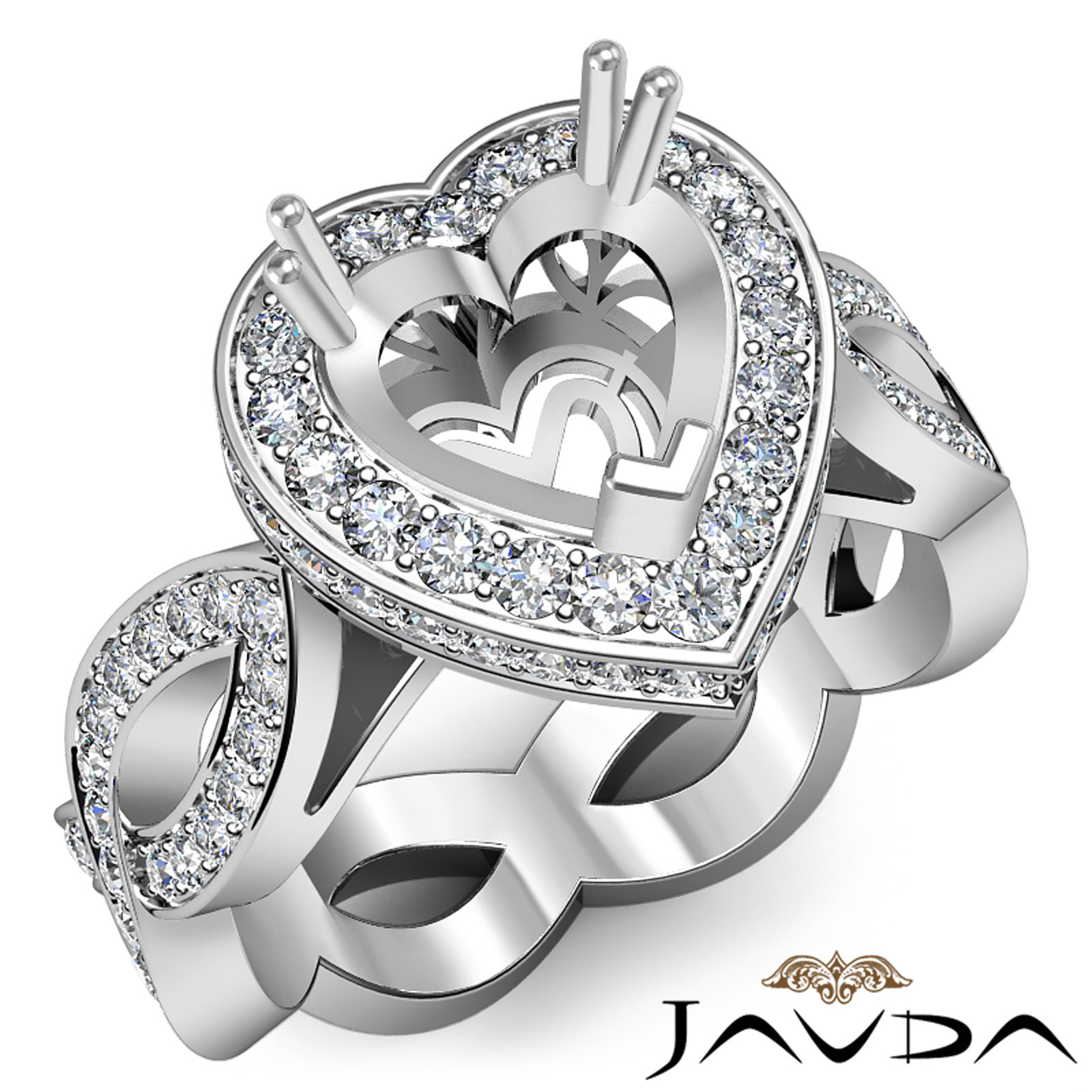 Diamond Engagement Heart Semi Mount Halo Pave Setting Ring