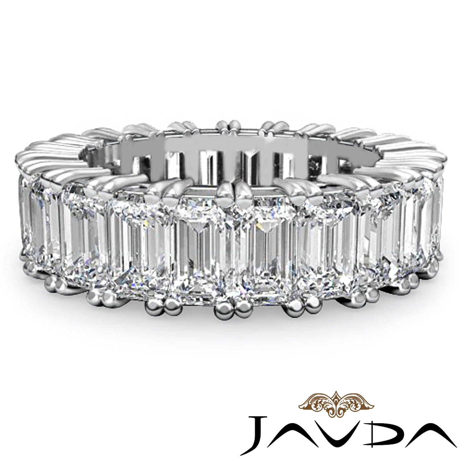 Emerald Cut Diamond Duet Prong Eternity Wedding Women Band Ring 14k