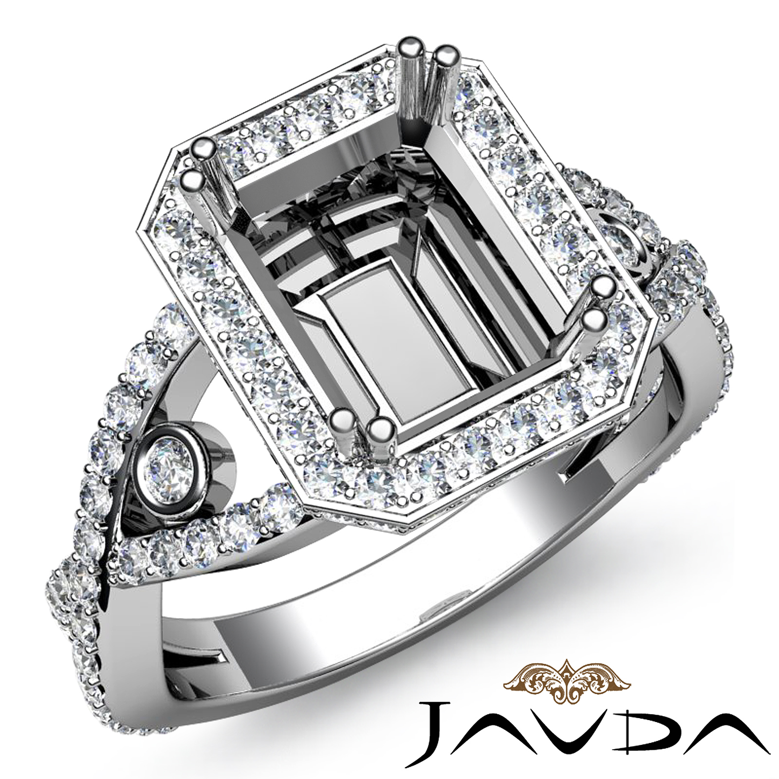 1.5Ctw Diamond Engagement Ring Radiant Semi Mount 14K White Gold Halo