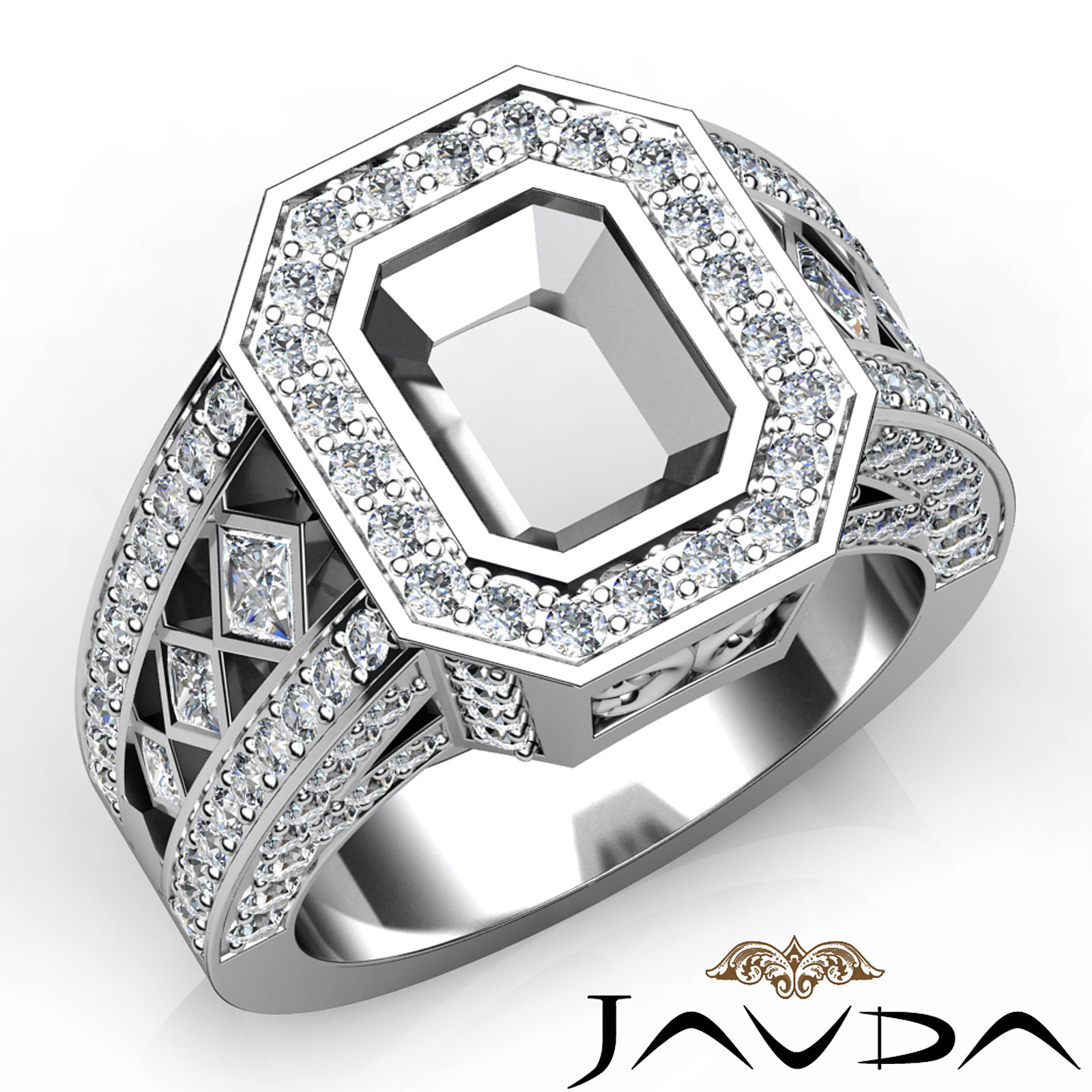腕時計、アクセサリー レディースアクセサリー Emerald Semi-Mount Vintage Diamond Engagement Ring Halo 