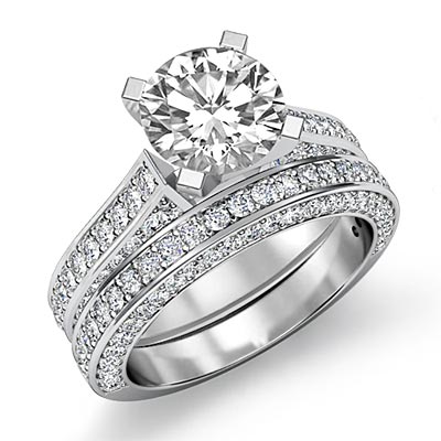 Classic Round Diamond Bridal Set Pave Engagement Ring EGL F VS1 ...