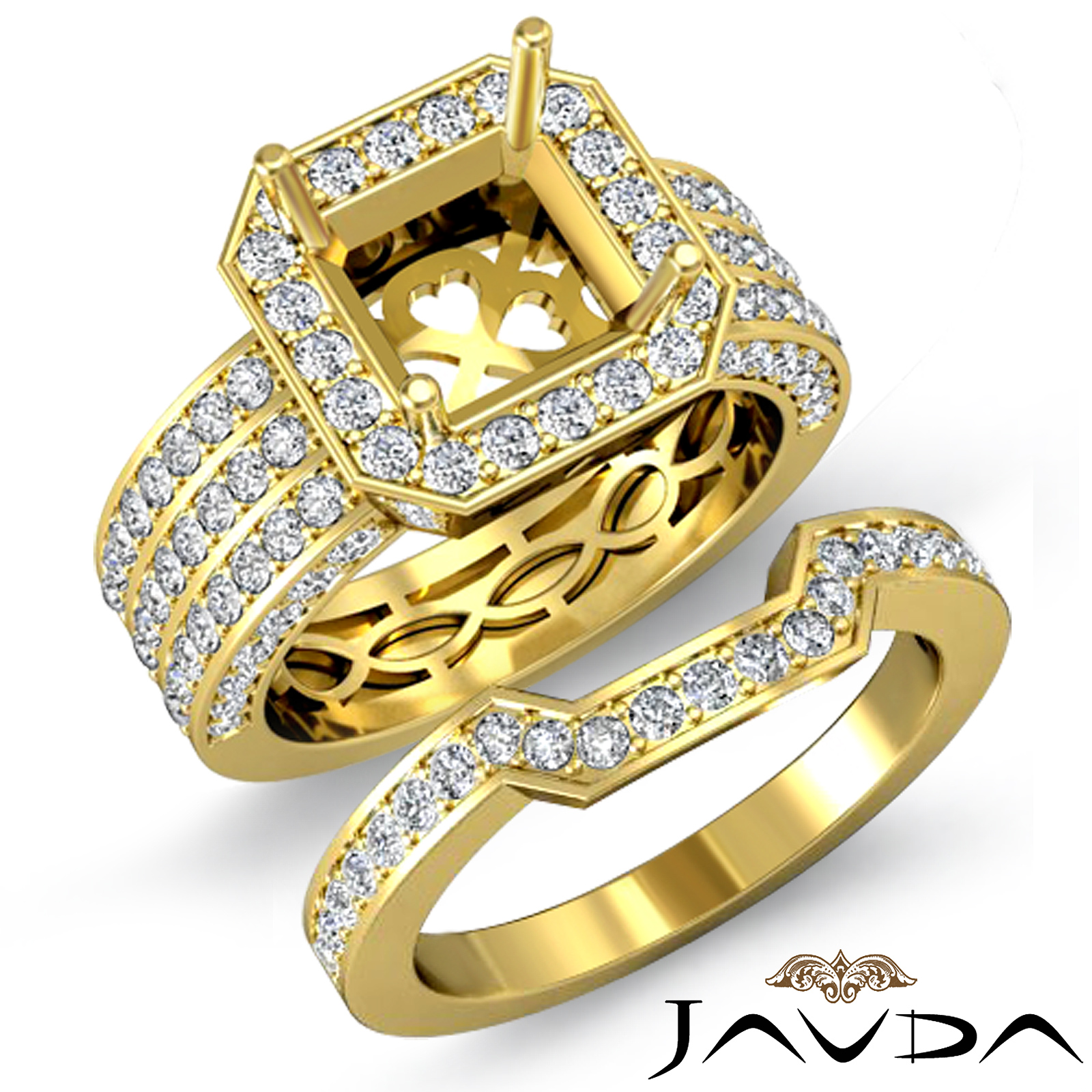 3 Row Diamond Engagement Ring Bridal Setting 14k Gold Semi Mount (2Ct. tw.)